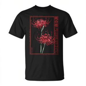 Camiseta con estampado de flor de lirio araña japonés, estilo grunge suave y estética anime - Product Image 2