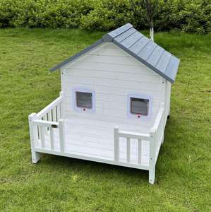 Casa para gatos elevada de madera resistente a la intemperie con balcón para gatos y perros pequeños - Product Image 4