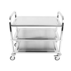 รถเข็นเสิร์ฟอาหาร 3 ชั้น ทำจากสแตนเลสทรงสี่เหลี่ยม |   รถเข็นบริการอาหารเคลื่อนที่พร้อมล้อล็อคได้ - Product Image 2