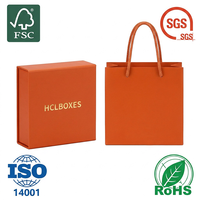 Ensemble de boîtes et sacs en papier haut de gamme, design orange, pliables magnétiquement, pour vêtements personnalisés, pour cadeau