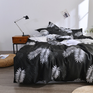 Ensemble de housse de couette 4 pièces en microfibre 100% polyester <span class=keywords><strong>noir</strong></span> à imprimé feuilles personnalisé pour la maison - Product Image 2