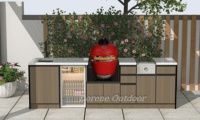 Modules de cuisine extérieure modulaires, blocs de cuisson à assembler avec emplacements pré-découpés pour appareils électroménagers, pour des plans de jardin extensibles