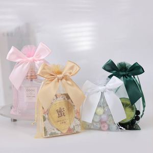 Petits sacs en organza transparent avec nœud 11x16cm, sacs en maille romantiques pour bijoux, emballage de boucles d'oreilles, sachets pour mariage, fête de Noël - Product Image 3