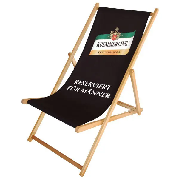 Ustom-silla plegable de playa reclinable, tumbona de cubierta de madera con logo