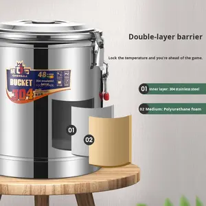 Portavasos de Acero Inoxidable 304 de Doble Capa Aislado, Moderno, para Cantina Comercial Cheng Jia, Portátil, de 1-2L, para Servir Bebidas en Fiestas - Product Image 4