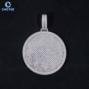 Hot Sale Rapper Style Round Baguette Moissanite Pendant 925 <b>Silver</b> Iced Out Hip Hop <b>Charm</b> VVS Moissanite Pendant - Product Image 1