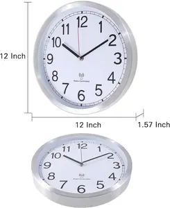 High Quality Modern Simple 12 Inch Metal Radio Control Wall Clock For Living Room Silent Round Custom Aluminum Clock Atomic
