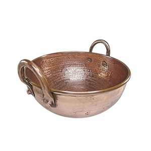 Hand Hammered Copper Kadahi With Brass Handles Vintage Cookware <b>Pot</b> For Kitchenware Stovetop <b>Cooking</b> Durable Kadahi - Product Image 1