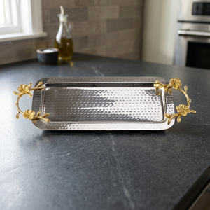 Floral Handle <b>Serving</b> <b>Tray</b> Polished Metal Rectangular Decorative <b>Tray</b> Residential Use - Product Image 5