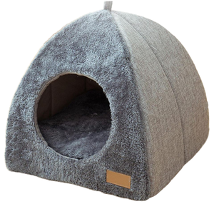Igloo de tente en tissu à motif solide de lit de grotte de chat écologique avec coussin lavable amovible pour chats et petits chiens - Product Image 1