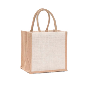 Bolsa de compras minimalista de yute, líneas limpias, tono natural suave, para recados urbanos, cafeterías y estilo sostenible diario, esencial. - Product Image 1