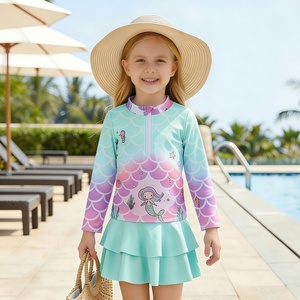 Ensemble de protection solaire sirène écologique et respirant pour filles, haut de bain à manches longues color block, jupe et short, ensemble deux pièces mignon - Product Image 2