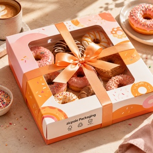 Emballage en papier personnalisé pour pâtisserie, avec impression couleur, design gratuit, pour donuts, macarons, gâteaux, rubans décoratifs, pour emporter - Product Image 1