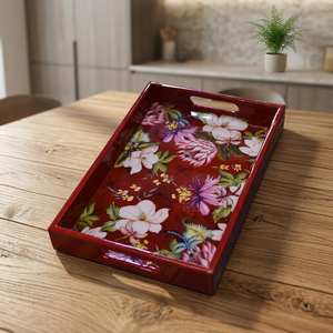 Plateau de service alimentaire moderne en MDF laqué de qualité export, fait main, avec bords surélevés, compatible lave-vaisselle - Product Image 1