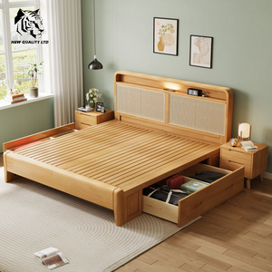 Venta directa de fábrica, mejor precio, personalizable, gran stock, ecológico, cama king de 1.8m, nuevo diseño, muebles de dormitorio, estructura de cama king de madera. - Product Image 4