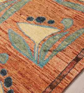 Tapis Oushak noué à la main, vert, bleu, laine turque, tapis d'intérieur, motif floral oriental, style vintage, décoration de salon - Product Image 2