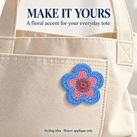 Applique florale au crochet bleue et rose de 2 pouces à coudre pour vêtements, chapeaux, sacs, accessoires pour cheveux et projets de bricolage