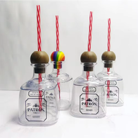 Bouteille en plastique carrée réutilisable de 375 ml pour mini-tequila et jus avec bouchon en liège