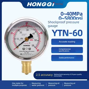 홍치 모델 YN-60YTN-60 레드 플래그 기계식 충격 저항성 강철 충전 0-60mPa 압력 게이지 - Product Image 3