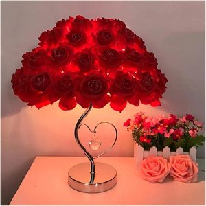 LED 야간 조명 신형 모던 LED 테이블 램프 책상용 침실 조명 스위치 제어 조광 가능 원형 장미꽃 테이블 램프 - Product Image 3