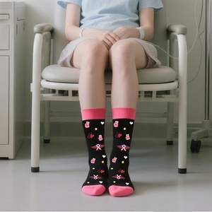 Calcetines de fe y lucha para mujer con corazón negro y Rosa/estampados de boxeo inspiradores lucha contra el cáncer suela temática longitud de la tripulación Logo Cuff - Product Image 5