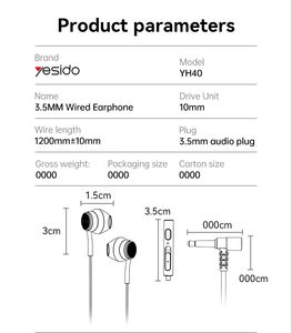 YH40 Yesido Écouteurs filaires de haute qualité Son surround stéréoscopique avec interface plaquée or 3.5MM Écouteurs intra-auriculaires transparents - Product Image 5