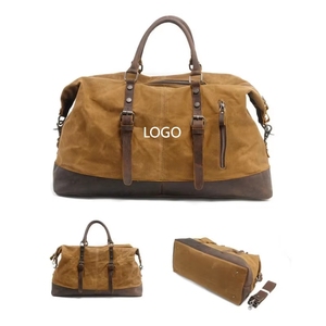 High Quality Large Zippered Cowhide Tote Duffle Bag Waterproof Genuine Leather Canvas Overnight Weekender Backpack Promotional