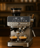 Mesin Pembuat Kopi Mini Italia Semi-Otomatis Dual Boiler dengan Layar Sentuh Berwarna dan Penggiling Kopi