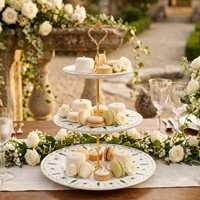 Assiette en Porcelaine Fine Bord Doré Motif Floral Vert Vaisselle Élégante pour Restaurant Hôtel Mariage Traiteur Vente en Gros