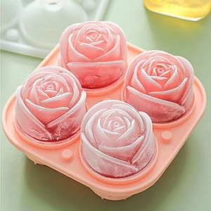 Moule à glace en silicone à 4 cavités en forme de rose pour cocktails, whisky, boissons, réutilisable, rose, vert, orange, pour fêtes - Product Image 1