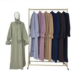 Women's Modest Viscose Abaya Long Sleeve Floor Length <b>Tie</b> Neck Solid Color Daily Wear Middle East Style Loose Fit Dress - Product Image 3