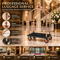 Luxuriöser Hotel-Gepäckwagen aus Edelstahl mit Goldfinish, Roter Teppich-Plattform, 8 Zoll Ultra-Leise Räder für Hotel-Gepäckträger