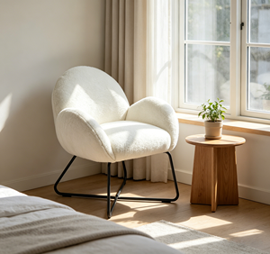 CARLFORD <span class=keywords><strong>Fauteuil</strong></span> Sherpa Moderne en Fausse Fourrure avec Cadre en Métal Noir <span class=keywords><strong>pour</strong></span> Salon Chambre ou Hôtel Appartement - Product Image 1