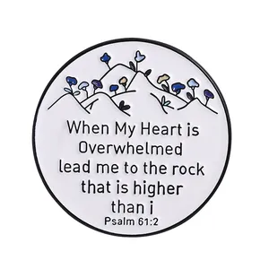 Spilla in smalto 'When My Heart is Overwhelmed' con citazione 'Lead Me To The Rock That Is Higher Than I', Distintivo da risvolto per vestiti, Gioielli divertenti, Regali - Product Image 1