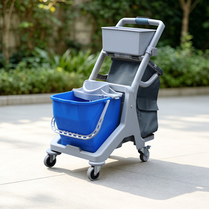 Multifunction Plastic Cleaning Cart Mini Round Mop Bucket Floor Cleaning <b>Trolley</b> with Brake Wheel and Reusable Nylon Garbage Bag - Product Image 2