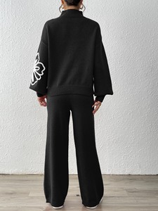 Maglione Pullover con maniche a lanterna ricamate con nastro da donna di fabbrica e pantaloni Casual a gamba larga Set di due pezzi all'ingrosso personalizzato - Product Image 3
