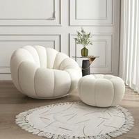 Fauteuil de salon moderne en velours blanc Teddy, en forme de citrouille, avec ottoman, pour chambre à coucher ou ensemble de canapés de salon