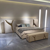 Cadre de lit double Furnistyle en cuir véritable de luxe italien, prix d'usine, moderne, taille King/Queen, garantie 2-5 ans pour la maison