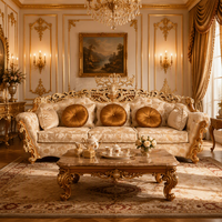 Ensemble de canapés de salon classiques européens de luxe avec détails en bois sculpté, couleurs personnalisables, revêtement pour la décoration de villa