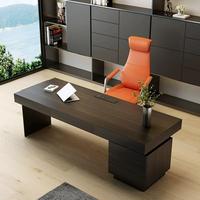Ensemble de bureau de direction moderne de luxe en bois brun foncé avec chaise en cuir orange, armoire à 3 tiroirs, durable et écologique pour la maison