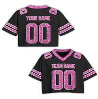 Tontons maillot de Football Cheer personnalisé pour femmes haut court noir rose personnalisé avec tenue de Concert à manches courtes et paillettes scintillantes