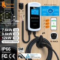 Station de recharge pour véhicules électriques Feyree NACS 12kW 50A avec fonction DLB, WiFi, carte RFID et câble de recharge EV de 5 m