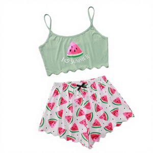Conjuntos de Pijama para Mujer 2025, Sexy, con Estampado de Sandía, Top Corto y Pantalones Cortos con Cintura Elástica, Suaves, ODM, para Verano - Product Image 1