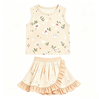 Conjunto de Verano Informal para Niñas, Camiseta sin Mangas y Falda con Volantes, Conjunto de Dos Piezas con Bloques de Color, Tela de Yoga