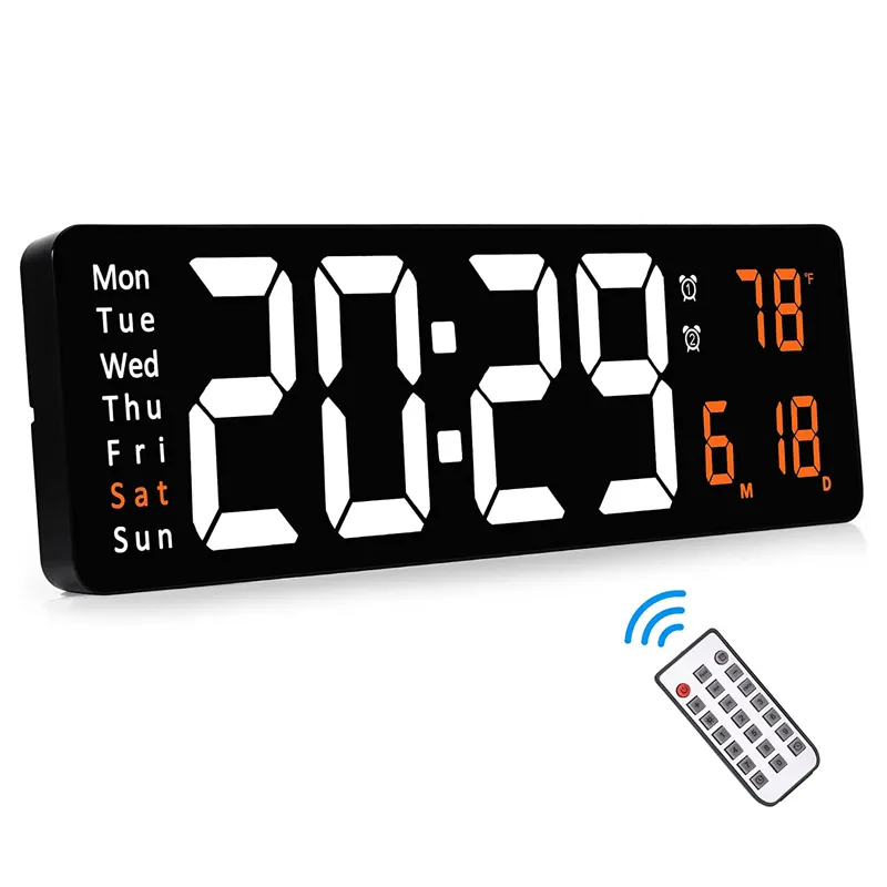 Relógio de parede eletrônico digital com controle remoto, com temperatura na semana e calendário
