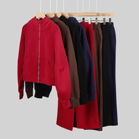 Ensemble de vêtements de sport pour femmes de la même marque, en polaire, deux pièces, pour l'hiver : veste zippée avec trous pour les pouces et pantalon de survêtement, ensemble de yoga et de fitness