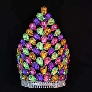 10 inch Colorful Pageant Crown Large Rhinestone Tiara For Queen