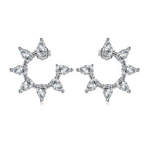 Dylam Dainty Jewelry 925 <b>Sterling</b> <b>Silver</b> Rhodium 18K Gold Plated 5A Cubic Zirconia Flower Shape <b>Stud</b> Earrings for Women Dress up - Product Image 1