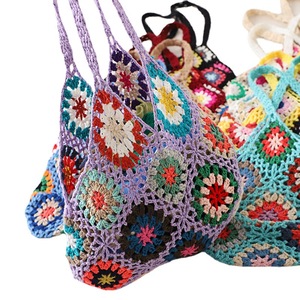 Floral Granny Square <span class=keywords><strong>Crochet</strong></span> Tote Bag Été À La Mode Raphia Tricoté À La Main Sacs À Bandoulière pour L'hiver Printemps Et Automne - Product Image 5