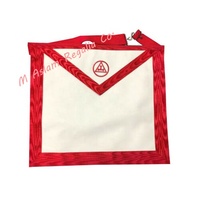 Carré rouge et boussole avec tablier en cuir G | Tablier de broderie à la main de maître maçon de rite écossais